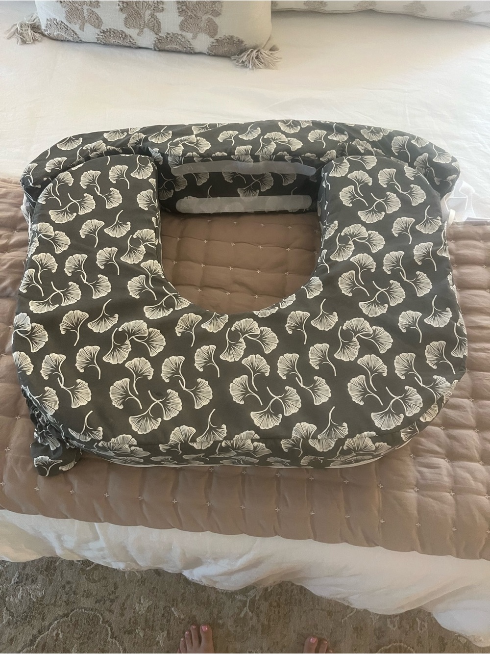 Twin my Brest friend Nursing Support Pillow in Gray with White Leaf Print